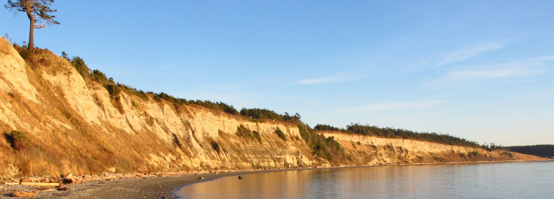 steep cliffs and beach along the water line