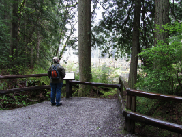 Hiker reading sign at the end of the trail.