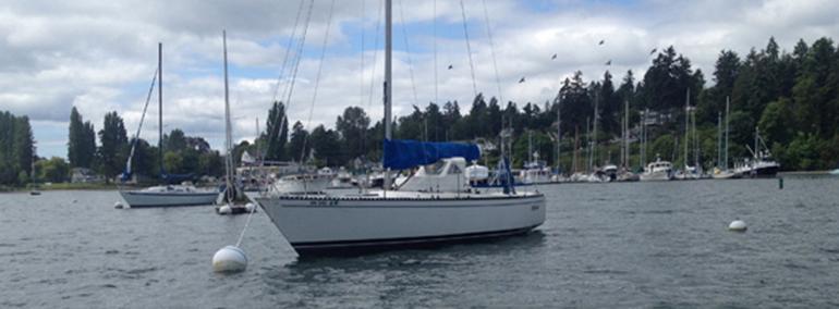 A moored boat in Quartemaster Harbor